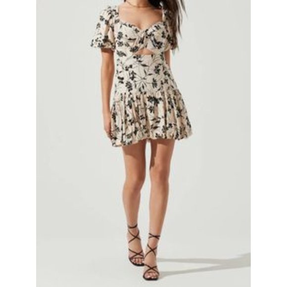 Astr Dresses & Skirts - ASTR Siyah Womens Dress Puff Sleeve Floral Cut-out Mini Medium